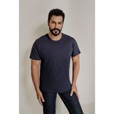 Erkek Lacivert Slim Fit Dar Kesim %100 Pamuk Bisiklet Yaka Kısa Kollu Tişört - XL