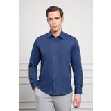 Erkek Lacivert Slim Fit Dar Kesim Sert Spor Yaka Gömlek