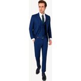 Erkek Lacivert Slim Fit Kareli Yelekli Takım Elbise - 46 / 6 - 6 Drop