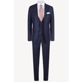 Erkek Lacivert Slim Fit Kareli Yelekli Takım Elbise