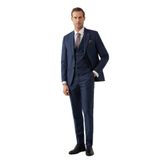 Erkek Lacivert Slim Fit Sivri Yaka Kareli Yelekli Takım Elbise