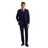 Erkek Lacivert Slim Fit Sivri Yaka Yelekli%100 Yün Takım Elbise