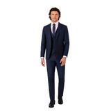 Erkek Lacivert Slim Fit Yelekli Kareli Desen Takım Elbise
