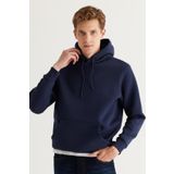 Erkek Lacivert Standart Fit Normal Kesim Içi Polarlı 3 Iplik Kapüşonlu Pamuklu Sweatshirt