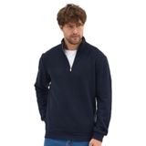 Erkek Lacivert Standart Fit Normal Kesim Pamuklu Yarım Fermuarlı Dik Yaka Pamuklu Sweatshirt S