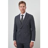 Erkek Lacivert Tend Keten Kruvaze Slim Fit Sivri Yaka Takım Elbise