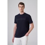 Erkek Lacivert Trend Baskılı Bisiklet Yaka Dinamik Fit T-shirt