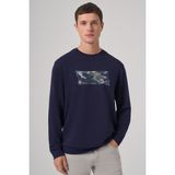Erkek Lacivert Trend Baskılı Bisiklet Yaka Sweatshirt
