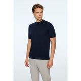 Erkek Lacivert Trend Bisiklet Yaka Rayon Triko T-Shirt
