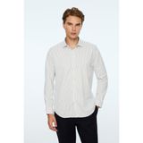 Erkek Lacivert Trend Çizgili Slim Fit İtalyan Yaka Gömlek