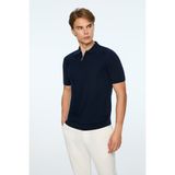 Erkek Lacivert Trend Polo Yaka Rayon Triko T-Shirt