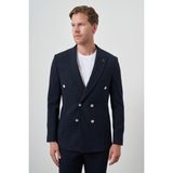 Erkek Lacivert Trend Slim Fit Sivri Yaka Kruvaze Takım Elbise - 46 - 6 Drop