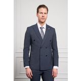 Erkek Lacivert Trend Slim Fit Sivri Yaka Kruvaze Takım Elbise