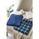 Erkek Lacivert Viskon Karışımlı Kısa Kollu Yazlık Soft Örme Pijama Takımı