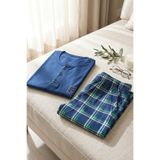 Erkek Lacivert Viskon Karışımlı Kısa Kollu Yazlık Soft Pijama Takımı FAPI-E-KK