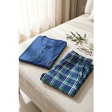 Erkek Lacivert Viskon Karışımlı Kısa Kollu Yazlık Soft Pijama Takımı