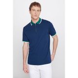 Erkek Lacıvert-yesıl Regular Fit Geniş Kesim Polo Yaka %100 Pamuk Tişört Lacıvert-yesıl