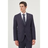 Erkek Lacivert Yünlü 8-Drop Trend Çizgili Slim Fit Sivri Yaka Takım Elbise - 8 Drop - 56