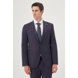 Erkek Lacivert Yünlü 8-Drop Trend Çizgili Slim Fit Sivri Yaka Takım Elbise