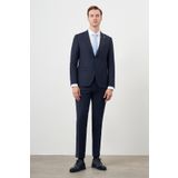 Erkek Lacivert Yünlü Platinium Ekoseli Slim Fit Mono Yaka Takım Elbise