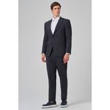 Erkek Lacivert Yünlü Trend Desenli Dynamic Fit Mono Yaka Takım Elbise - 6 Drop - 50