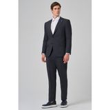 Erkek Lacivert Yünlü Trend Desenli Dynamic Fit Mono Yaka Takım Elbise