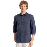 Erkek Lacivert%100 Keten Modern Fit Cepsiz Gömlek (3XL)