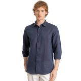 Erkek Lacivert%100 Keten Modern Fit Cepsiz Gömlek (XL)