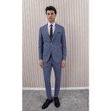 Erkek Likralı Slim Fit Sivri Yaka Yelekli Takım Elbise - 52 - Açık Lacivert