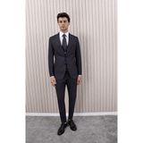 Erkek Likralı Slim Fit Sivri Yaka Yelekli Takım Elbise - 52 - Gri