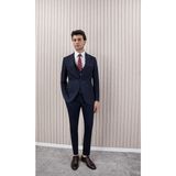 Erkek Likralı Slim Fit Sivri Yaka Yelekli Takım Elbise - 52 - Lacivert