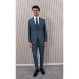 Erkek Likralı Slim Fit Sivri Yaka Yelekli Takım Elbise - 58 - Petrol