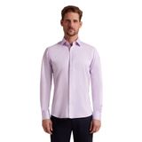 Erkek Lila Düz Slim Fit Uzun Kol Saten Gömlek