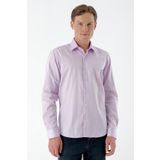 Erkek Lila Pamuk Saten Düz Desen Slim Fit Gömlek