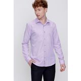 Erkek Lila Pamuklu Oxford Düz Slim Fit Dar Kesim Pensli Gömlek