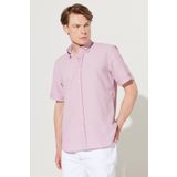 Erkek Lila Slim Fit Dar Kesim Gizli Düğme Yaka Kısa Kollu Gömlek