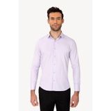 Erkek Lila Uzun Kol Puantiyeli Slim Fit Gömlek
