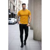 Erkek Limon Bisiklet Yaka Slim Fit Dar Kesim Likralı Günlük Basic Body Tişört