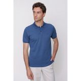 Erkek Marine Basic Düz %100 Pamuk Slim Fit Dar Kesim Kısa Kollu Polo Yaka Tişört