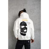 Erkek Maske Baskılı 3 Iplik Pamuklu Kapüşonlu Sweatshirt Hoodie - Beyaz - XL