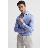 Erkek Mavi %100 Pamuk Saten Non-Iron Ütü Istemeyen Casual Cepsiz Modern Fit Gömlek - 3XL