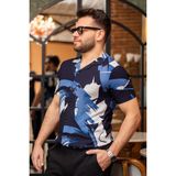 Erkek Mavi Beyaz Batik Desen Esnek Krep Bürümcük Kumaş İnce Gömlek 25Egmlgımm