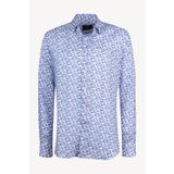Erkek Mavi Beyaz Slim Fit Keten Desenli Gömlek