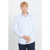 Erkek Mavi-Beyaz Ütü Gerektirmeyen %100 Pamuk Slim Fit Klasik Yaka Gömlek