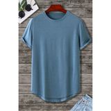 Erkek Mavi Bisiklet Yaka Oval Etek Salaş %100 Pamuk Basic T-Shirt