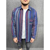 Erkek Mavi-Bordo Çizgili Slim-Fit Gömlek - 02L-Lacivert