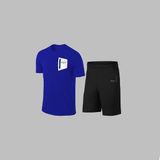 Erkek Mavi Dri-Fit Kumaş Antrenman ve Koşu Için Konforlu Cepli Kısa Kol Tişört Şort Ikili Takım S-3xl - 2XL