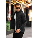 Erkek Mavi Kapüşonlu Softshell Su Ve Rüzgar Geçirmez Içi Kürklü Mont Siyah