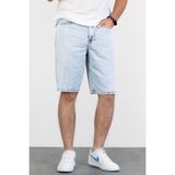 Erkek Mavi Kar Yıkamalı Baggy Fit Rahat Kesim %100 Pamuk Denim Loose Jeans Kot Şort Arthur-Mavikar - 33