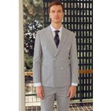 Erkek Mavi Keten Trend Slim Fit Sivri Yaka Takım Elbise